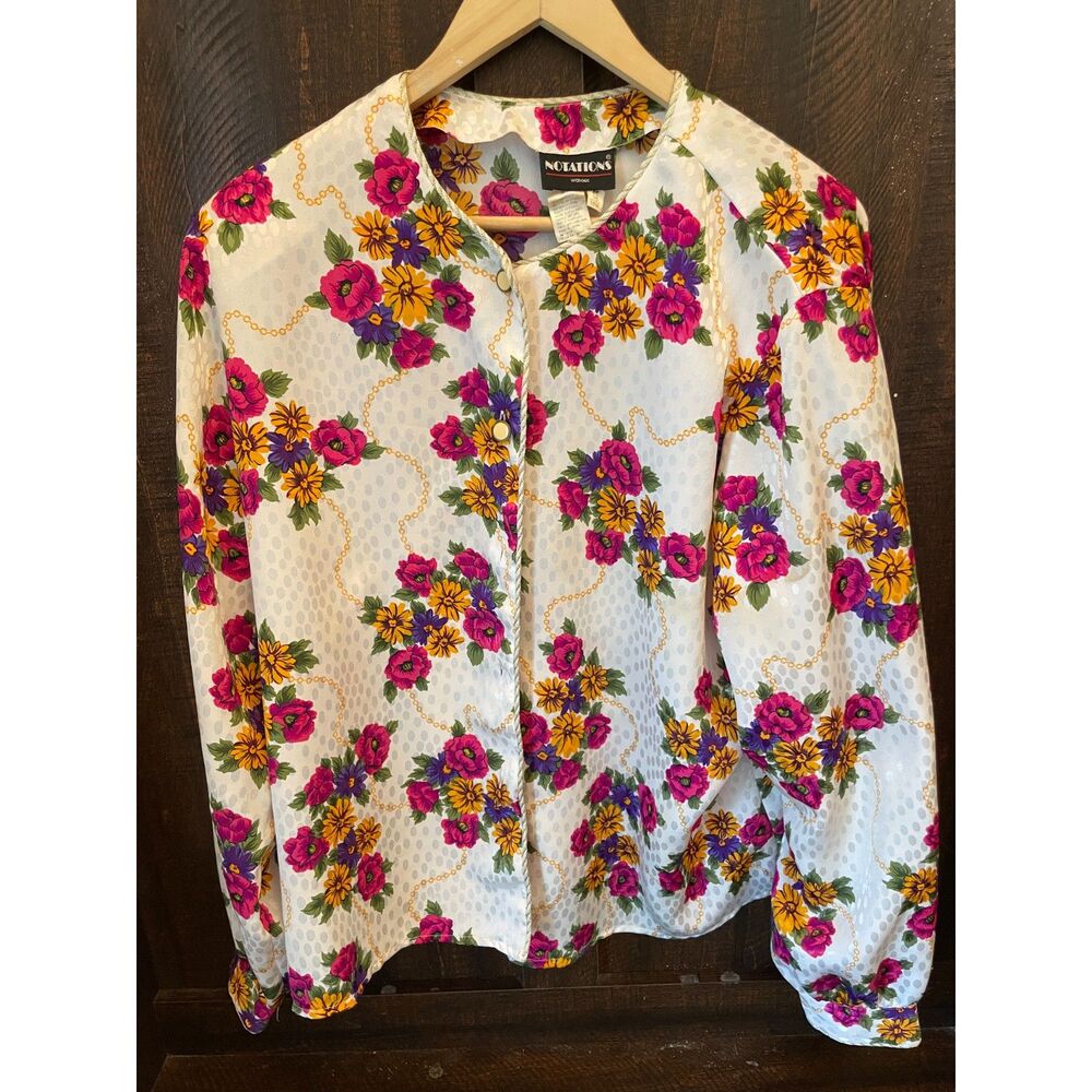 Vintage Floral Blouse Y2k 18W Sheer Button Front Retro 80s  Statement Top